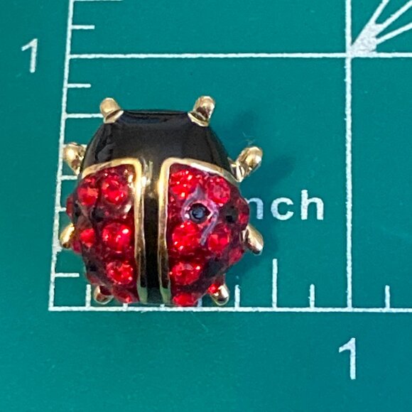 Vintage Ladybug Pin Tie Tac Lapel Hat Crystal Enamel Red Black Gold Plated - Picture 10 of 11